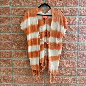 Orange/white Striped Fringe kimono